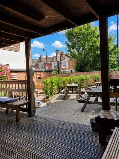 Beer garden seating at the Bishop Blaize in Romsey