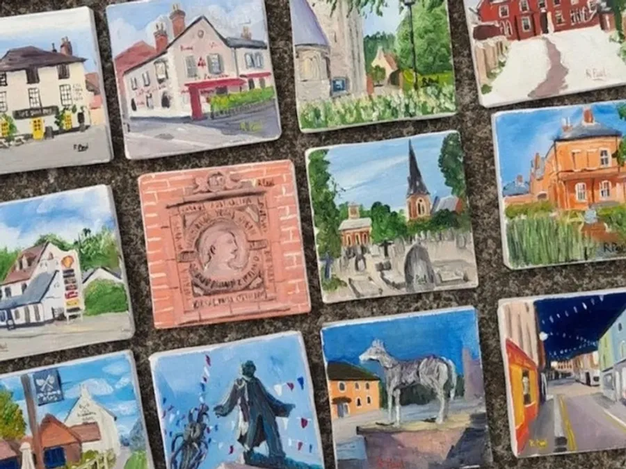 Miniature oil paintings of a Romsey scene created by artist Richard Paul