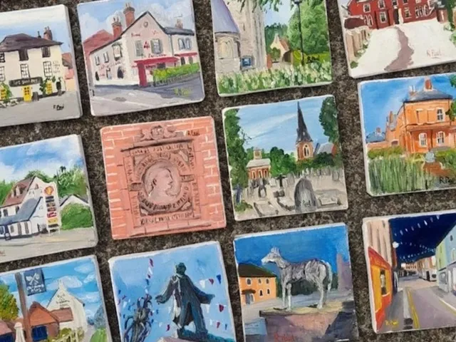 Miniature oil paintings of a Romsey scene created by artist Richard Paul